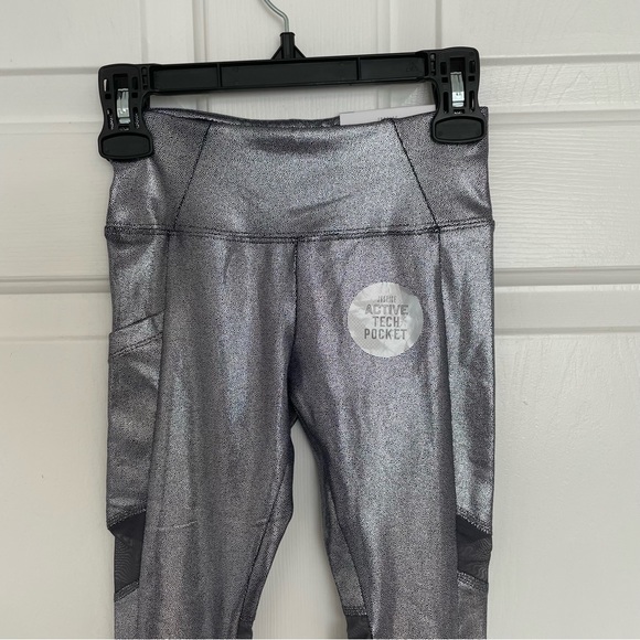 Justice Active Silver Metallic Size 7 High Waist Ankle Leggings NWT - Picture 3 of 5